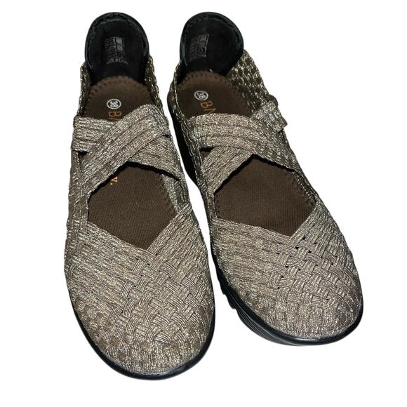 Bernie Mev BM Mary Jane Wedge Shoes Size 38 (US 7.5-8) Metallic Bronze Stretch - Picture 2 of 10